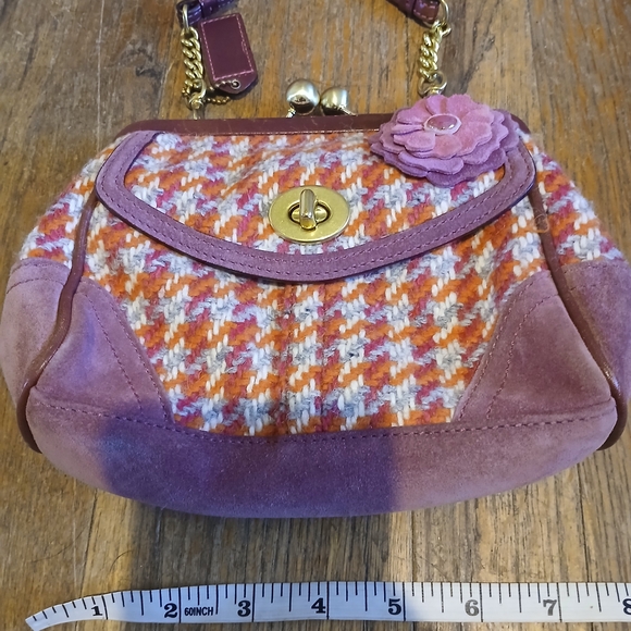 Coach Vintage Tweed Kisslock Top Handle Mini Bag Pink Purple Floral Chain Strap - Picture 12 of 14